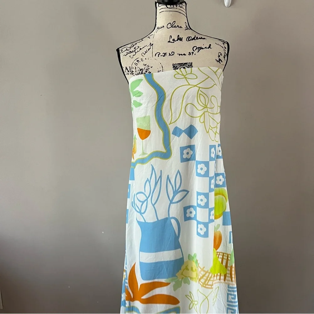 Petal & pup Kaelani Printed Strapless Cotton Maxi Dress ladies size small White - Picture 3 of 10